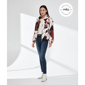 Kyoyo Cow Print Faux Fur Western Wear Jacket Brown White Women S